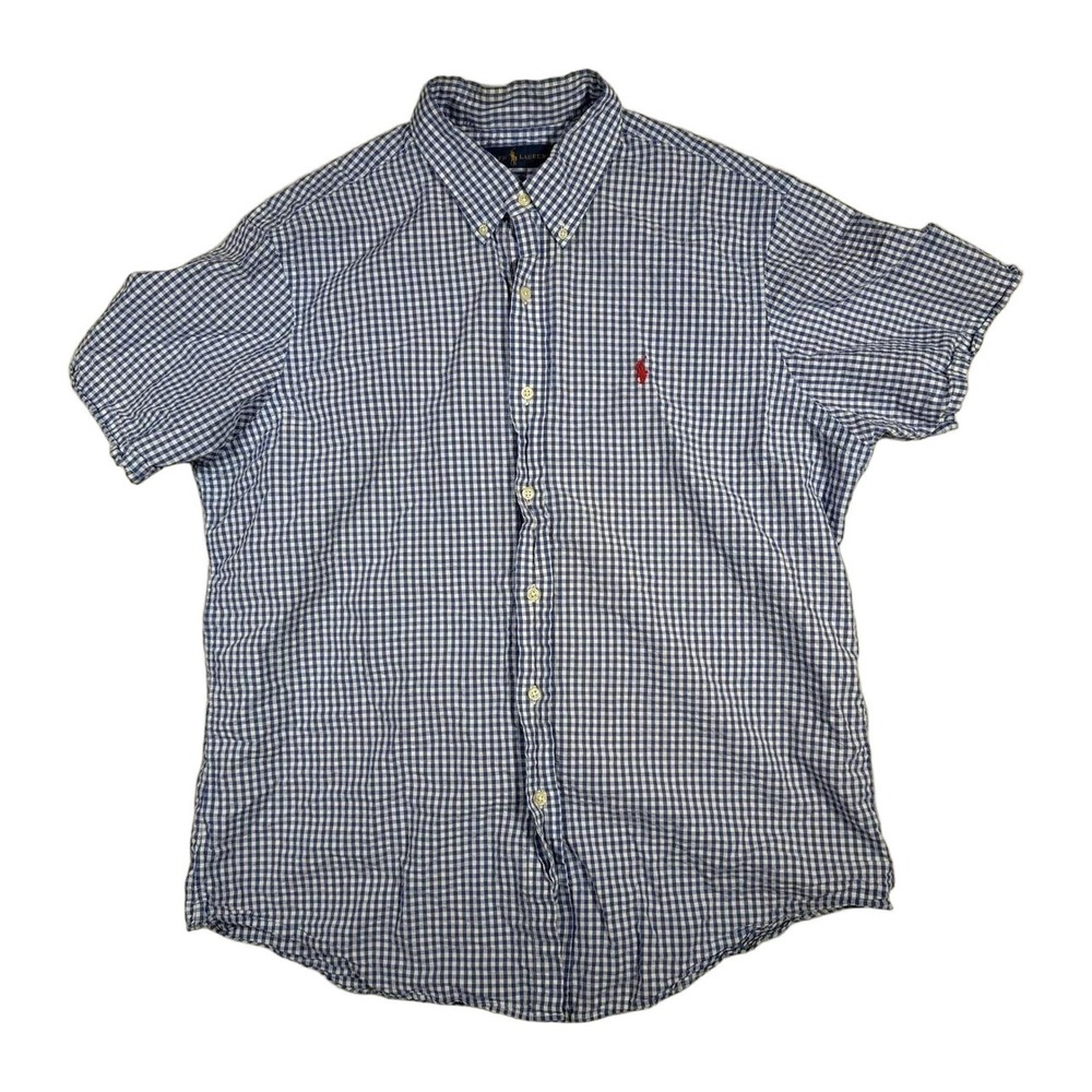 Ralph Lauren Mens Short Sleeve Gingham Button Down Shirt Red Pony Logo XL